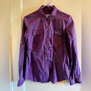 Calvin Klein Women’s purple stripes Long Sleeve Button Shirt, Slim fit, Petite S